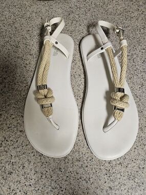Michael Kors White Rope T-Strap Sandals